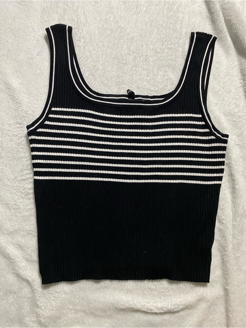 Divided Black & White Striped Ribbed Tank - Women